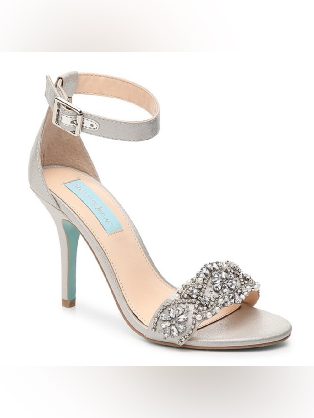 Blue by Betsey Johnson SB-GINA Silver Crystal Embellished Heels Size 6.5 Bridal